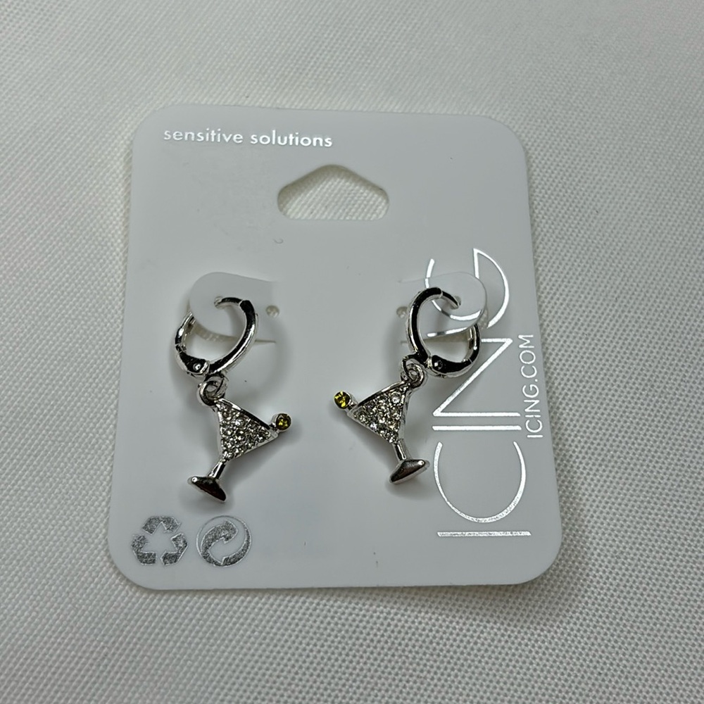 Icing Martini Glass Earrings Silver
